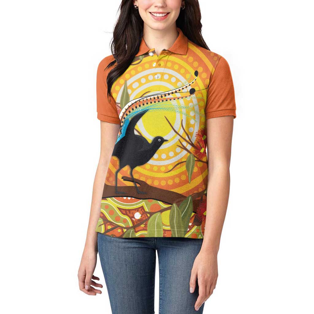 Australia Superb Lyrebird Women Polo Shirt Aboriginal Art