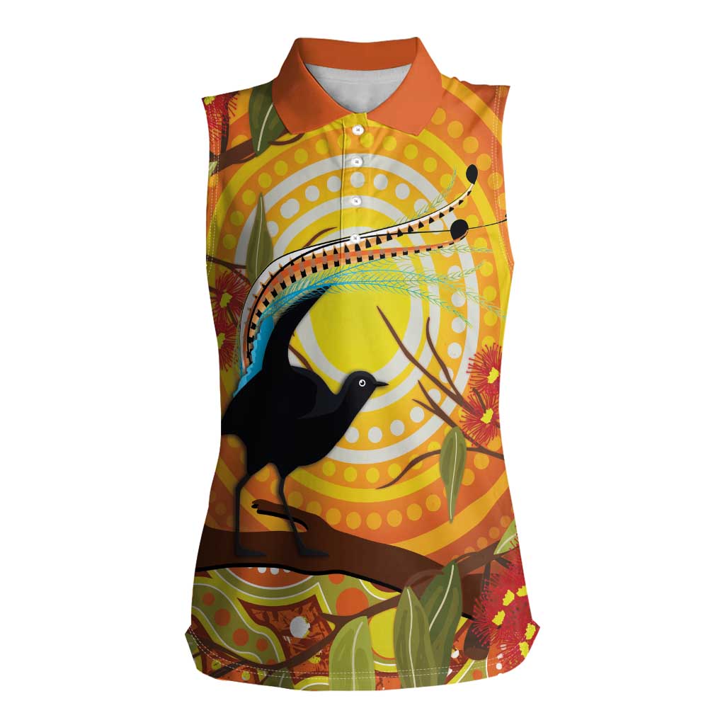 Australia Superb Lyrebird Women Sleeveless Polo Shirt Aboriginal Art