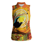 Australia Superb Lyrebird Women Sleeveless Polo Shirt Aboriginal Art