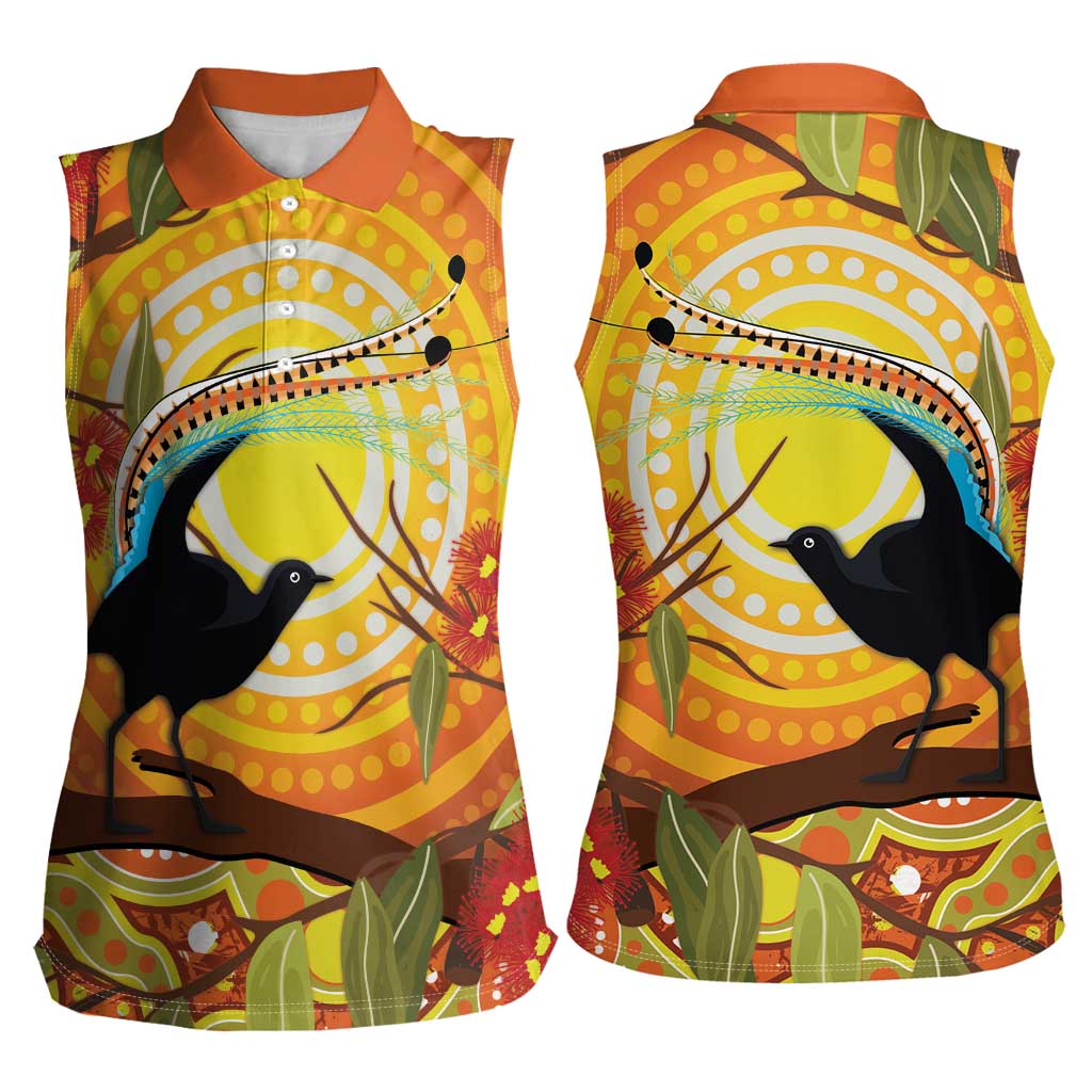 Australia Superb Lyrebird Women Sleeveless Polo Shirt Aboriginal Art