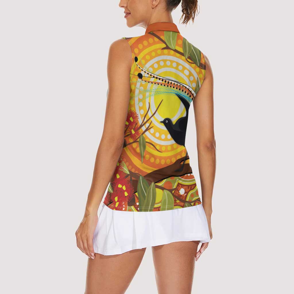 Australia Superb Lyrebird Women Sleeveless Polo Shirt Aboriginal Art