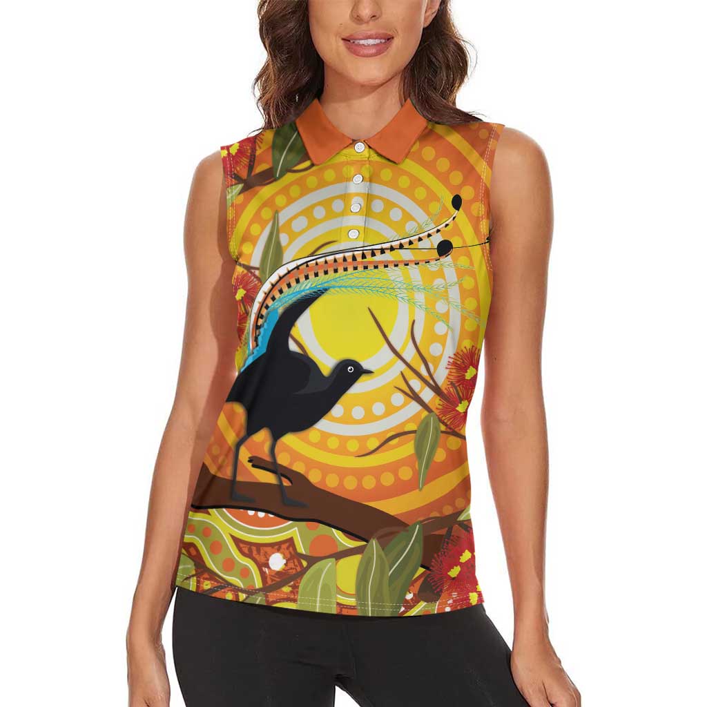 Australia Superb Lyrebird Women Sleeveless Polo Shirt Aboriginal Art