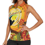 Australia Superb Lyrebird Women Sleeveless Polo Shirt Aboriginal Art