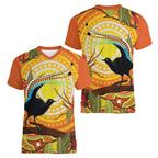 Australia Superb Lyrebird Women V-Neck T-Shirt Aboriginal Art