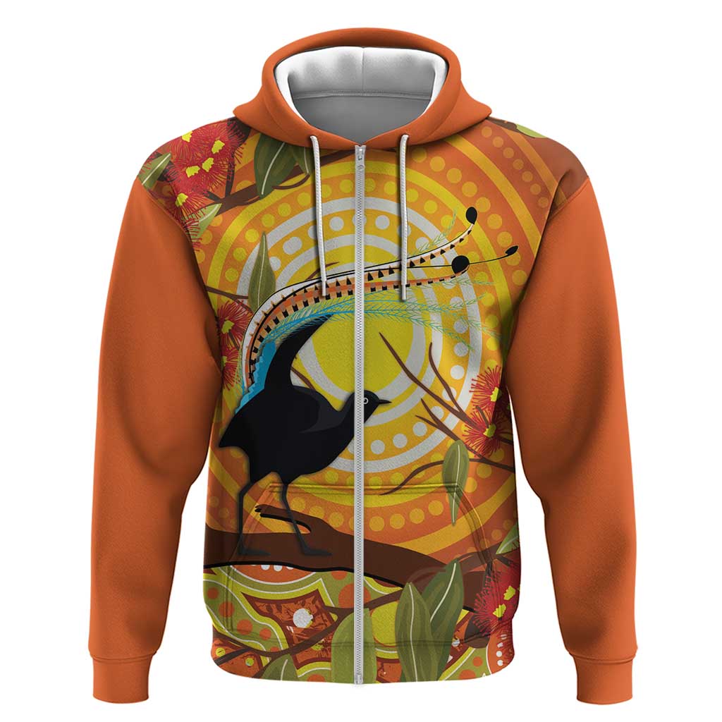 Australia Superb Lyrebird Zip Hoodie Aboriginal Art