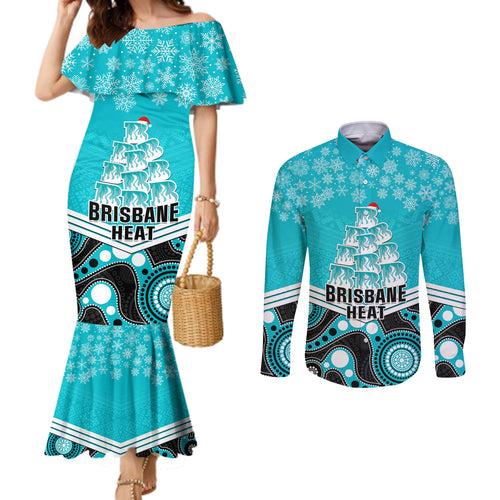 custom-brisbane-heat-cricket-christmas-couples-matching-mermaid-dress-and-long-sleeve-button-shirt-merry-xmas-2023-indigenous-art