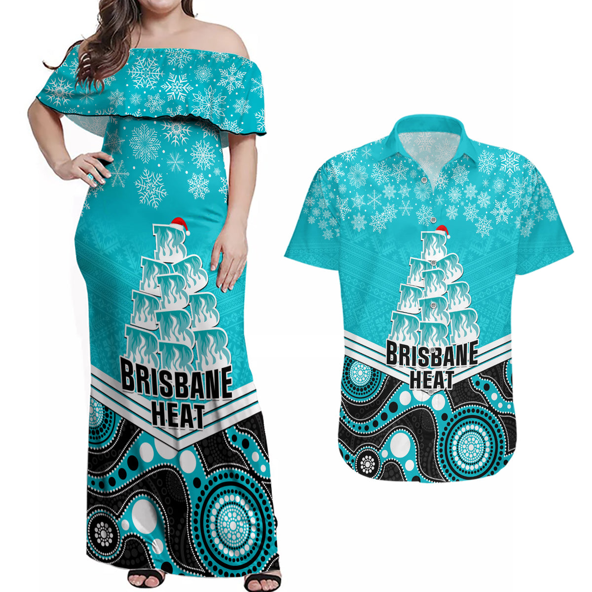 custom-brisbane-heat-cricket-christmas-couples-matching-off-shoulder-maxi-dress-and-hawaiian-shirt-merry-xmas-2023-indigenous-art