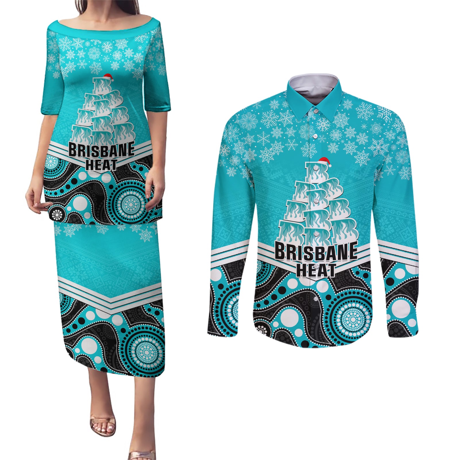 custom-brisbane-heat-cricket-christmas-couples-matching-puletasi-dress-and-long-sleeve-button-shirt-merry-xmas-2023-indigenous-art
