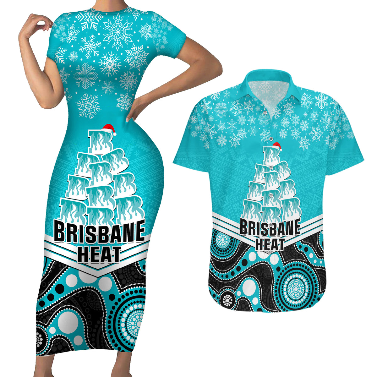 custom-brisbane-heat-cricket-christmas-couples-matching-short-sleeve-bodycon-dress-and-hawaiian-shirt-merry-xmas-2023-indigenous-art