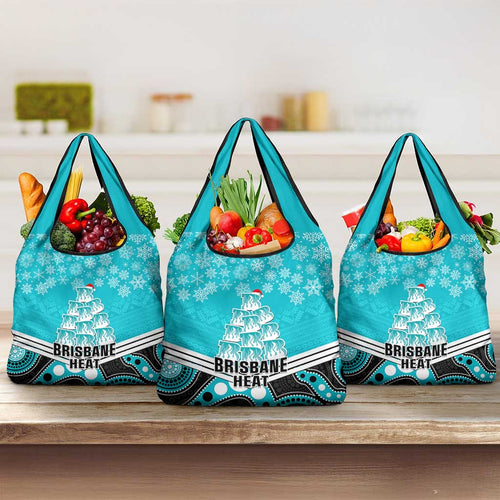 Brisbane Heat Cricket Christmas Grocery Bag Merry Xmas Indigenous Art