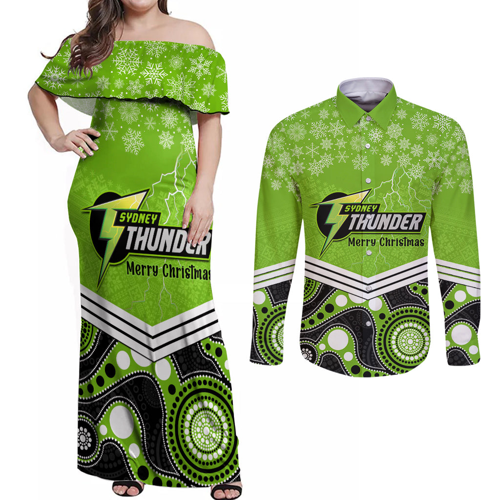 custom-thunder-cricket-christmas-couples-matching-off-shoulder-maxi-dress-and-long-sleeve-button-shirt-merry-xmas-2023-indigenous-art