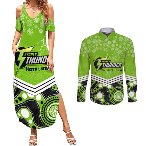 custom-thunder-cricket-christmas-couples-matching-summer-maxi-dress-and-long-sleeve-button-shirt-merry-xmas-2023-indigenous-art