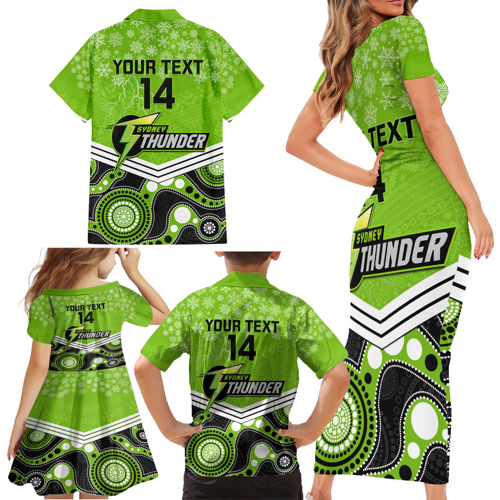 custom-thunder-cricket-christmas-family-matching-short-sleeve-bodycon-dress-and-hawaiian-shirt-merry-xmas-2023-indigenous-art