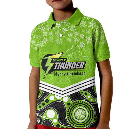 custom-thunder-cricket-christmas-kid-polo-shirt-merry-xmas-2023-indigenous-art