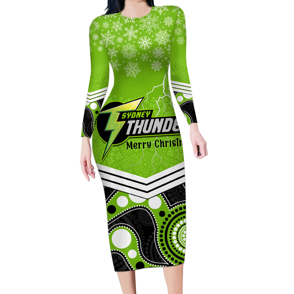 custom-thunder-cricket-christmas-long-sleeve-bodycon-dress-merry-xmas-2023-indigenous-art