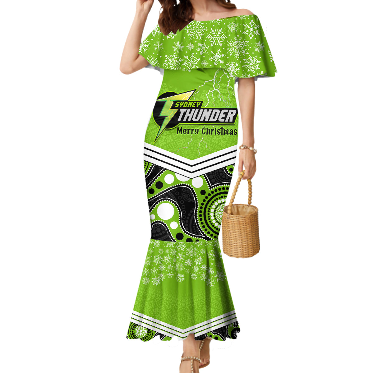 custom-thunder-cricket-christmas-mermaid-dress-merry-xmas-2023-indigenous-art