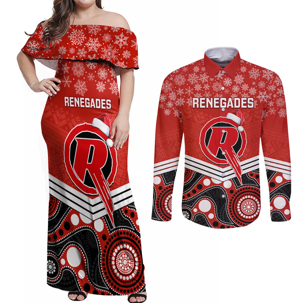 custom-melbourne-renegades-cricket-christmas-couples-matching-off-shoulder-maxi-dress-and-long-sleeve-button-shirt-merry-xmas-2023-indigenous-art