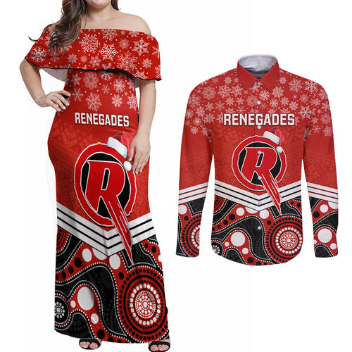 custom-melbourne-renegades-cricket-christmas-couples-matching-off-shoulder-maxi-dress-and-long-sleeve-button-shirt-merry-xmas-2023-indigenous-art