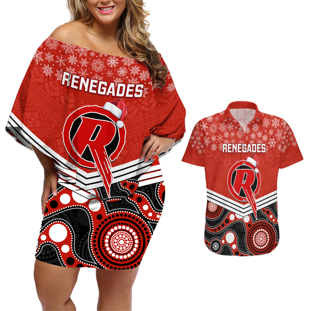custom-melbourne-renegades-cricket-christmas-couples-matching-off-shoulder-short-dress-and-hawaiian-shirt-merry-xmas-2023-indigenous-art