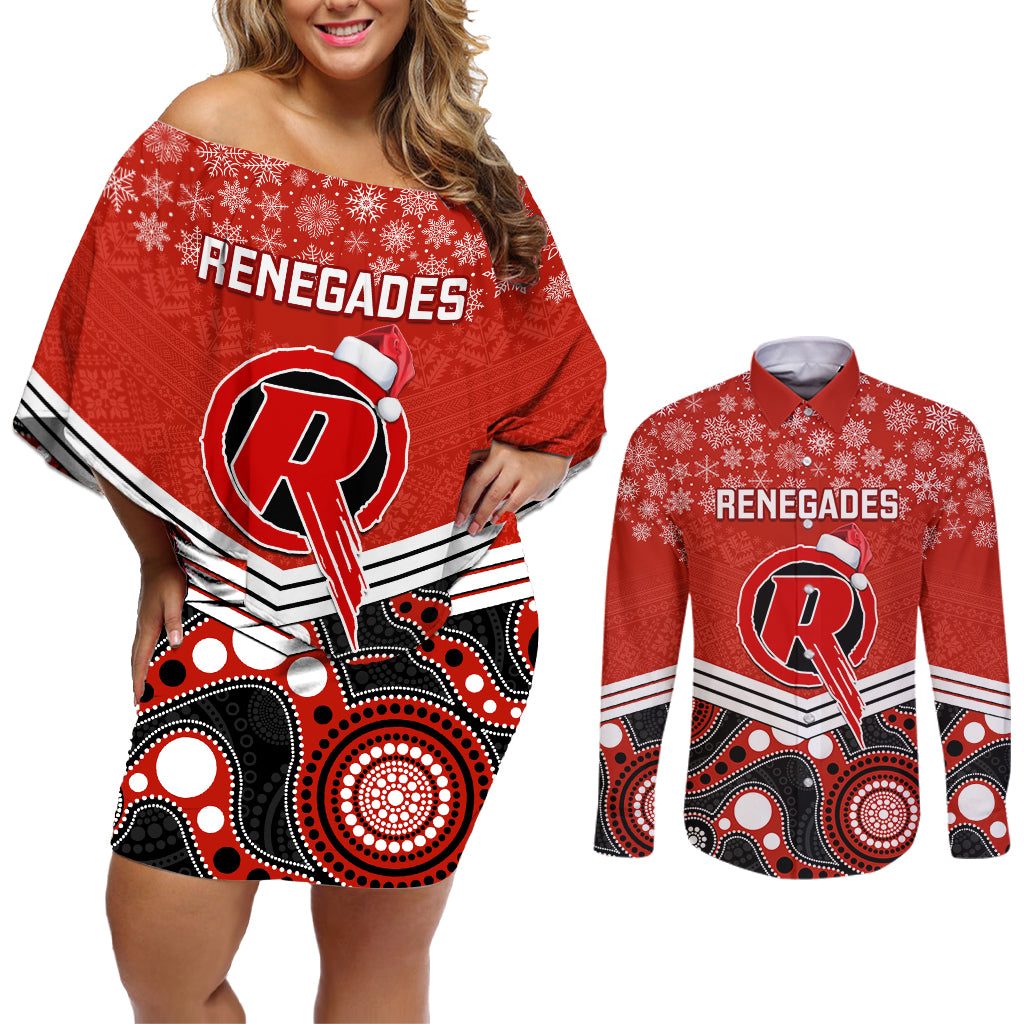 custom-melbourne-renegades-cricket-christmas-couples-matching-off-shoulder-short-dress-and-long-sleeve-button-shirt-merry-xmas-2023-indigenous-art