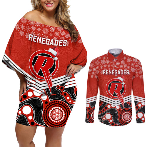 custom-melbourne-renegades-cricket-christmas-couples-matching-off-shoulder-short-dress-and-long-sleeve-button-shirt-merry-xmas-2023-indigenous-art
