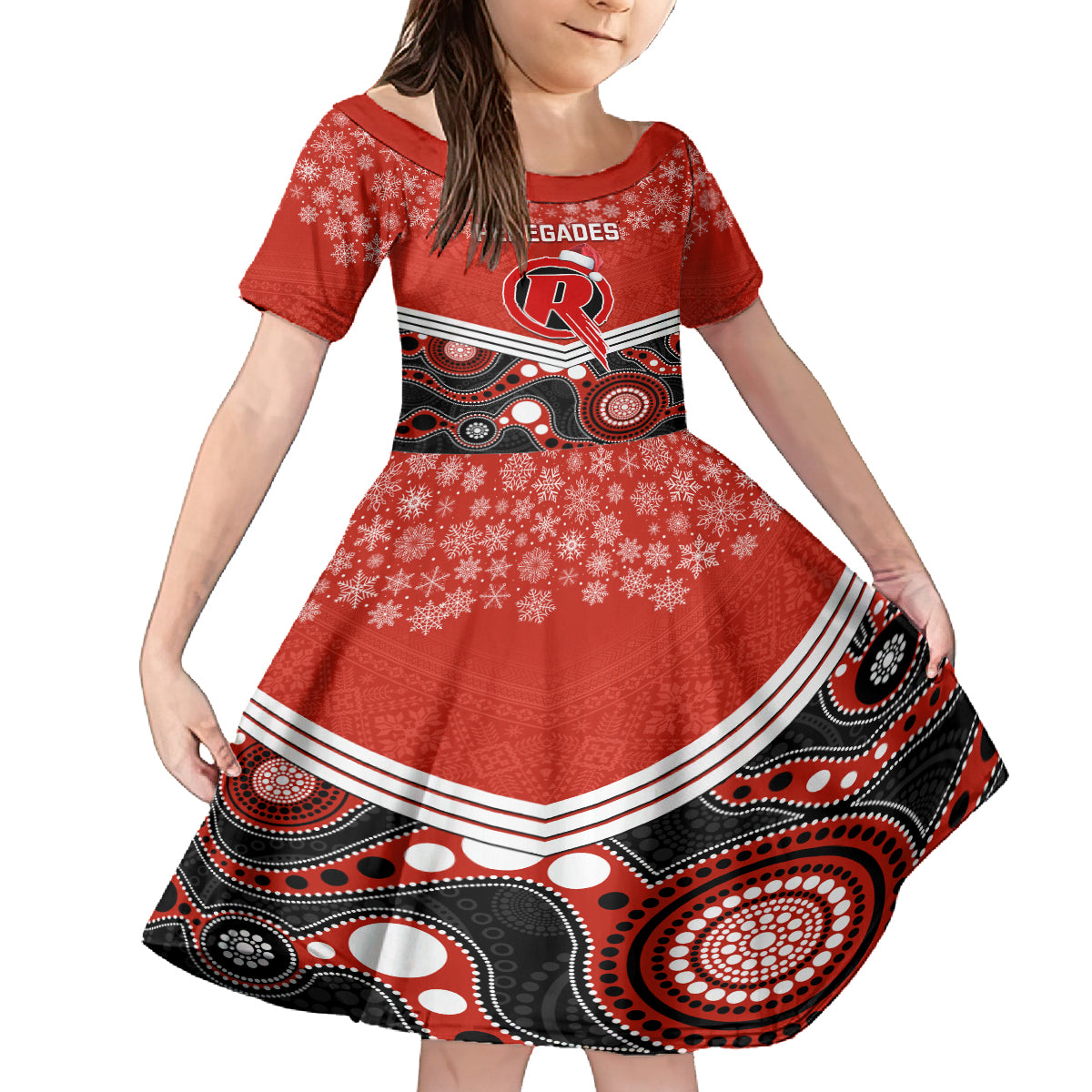 custom-melbourne-renegades-cricket-christmas-kid-short-sleeve-dress-merry-xmas-2023-indigenous-art
