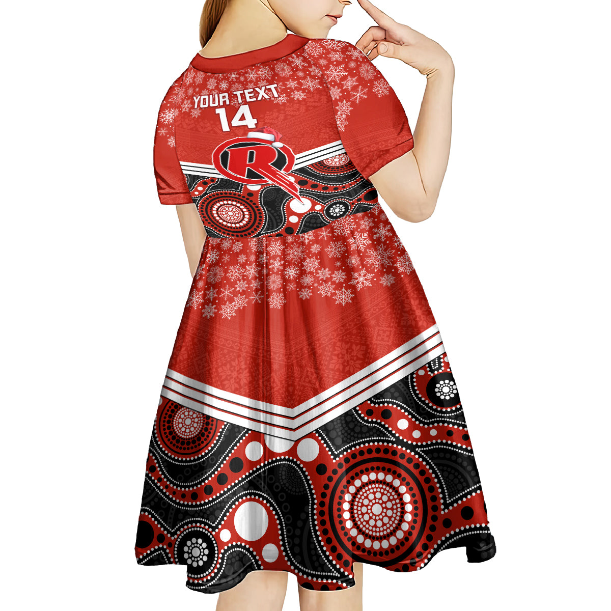custom-melbourne-renegades-cricket-christmas-kid-short-sleeve-dress-merry-xmas-2023-indigenous-art