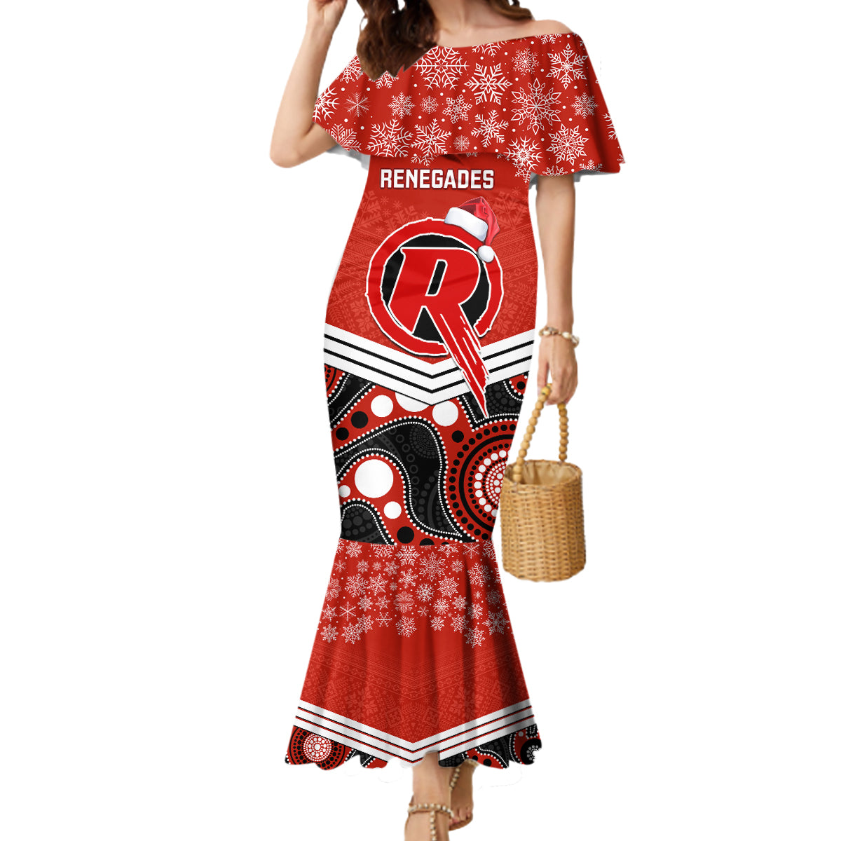 custom-melbourne-renegades-cricket-christmas-mermaid-dress-merry-xmas-2023-indigenous-art