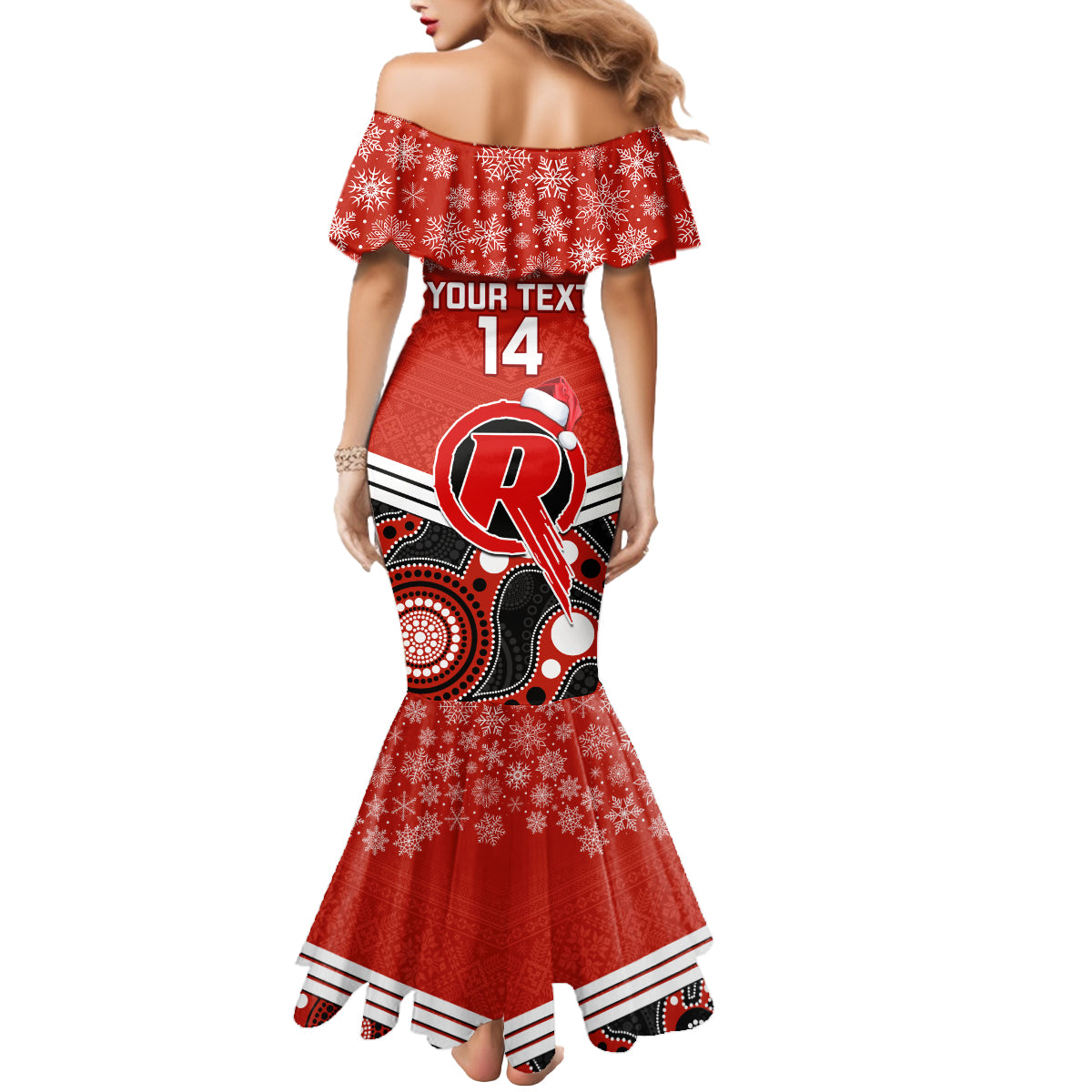 custom-melbourne-renegades-cricket-christmas-mermaid-dress-merry-xmas-2023-indigenous-art