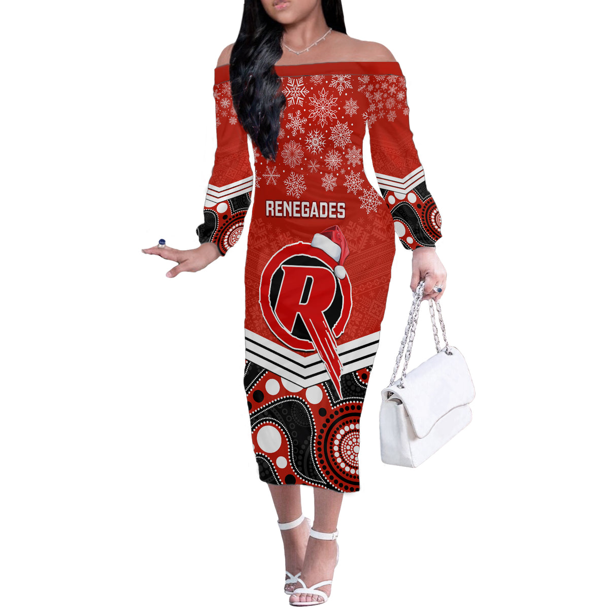 custom-melbourne-renegades-cricket-christmas-off-the-shoulder-long-sleeve-dress-merry-xmas-2023-indigenous-art