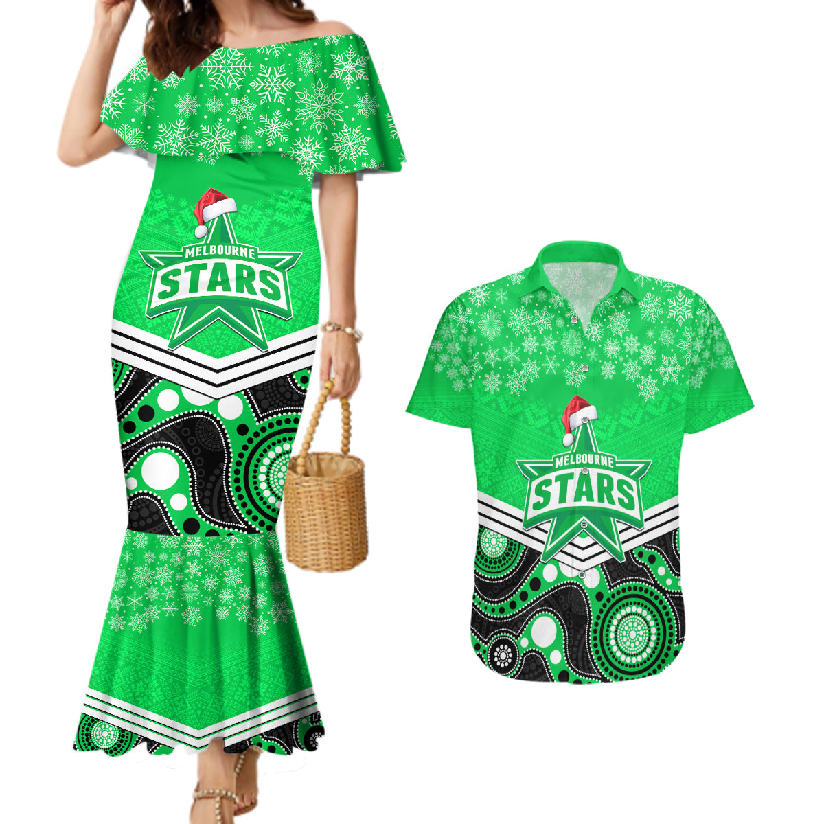 custom-melbourne-stars-cricket-christmas-couples-matching-mermaid-dress-and-hawaiian-shirt-merry-xmas-2023-indigenous-art