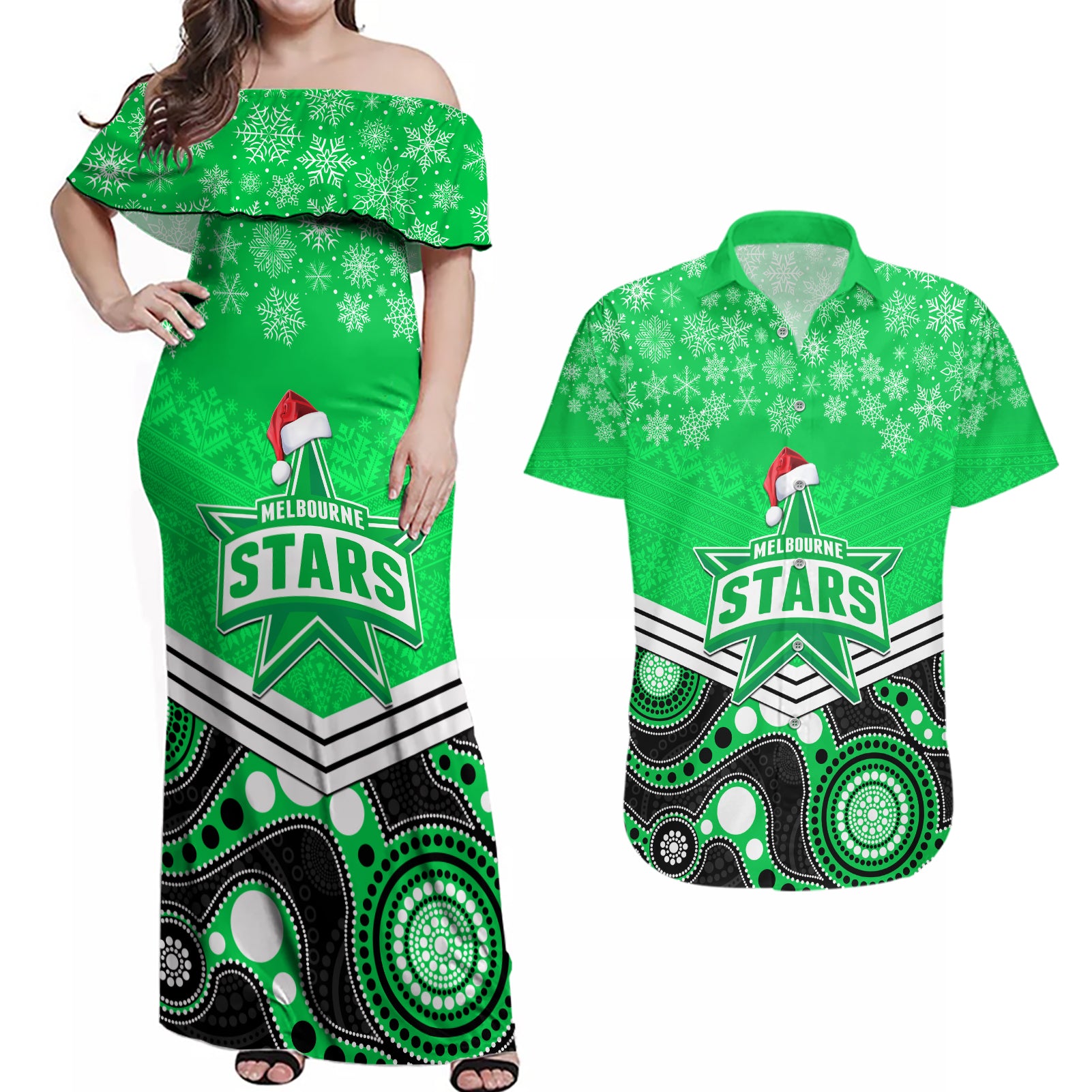 custom-melbourne-stars-cricket-christmas-couples-matching-off-shoulder-maxi-dress-and-hawaiian-shirt-merry-xmas-2023-indigenous-art