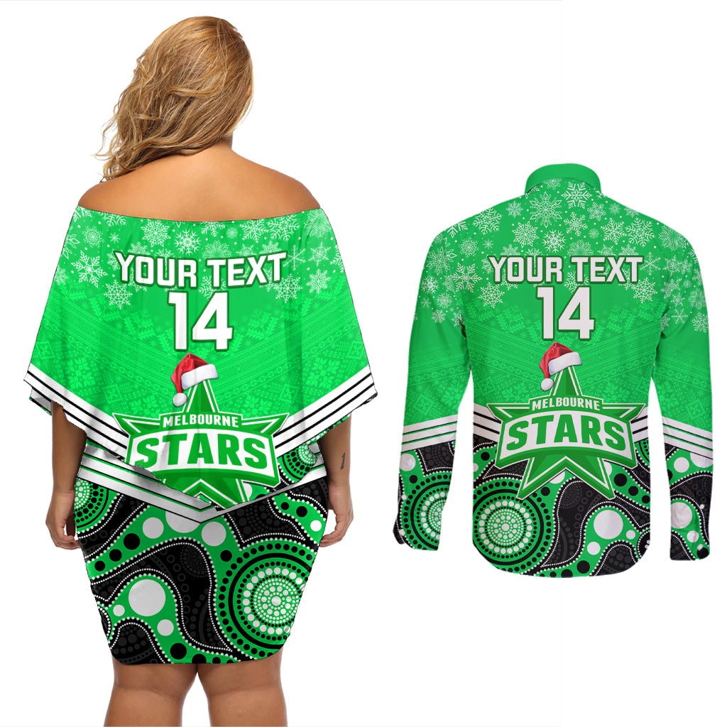 custom-melbourne-stars-cricket-christmas-couples-matching-off-shoulder-short-dress-and-long-sleeve-button-shirt-merry-xmas-2023-indigenous-art