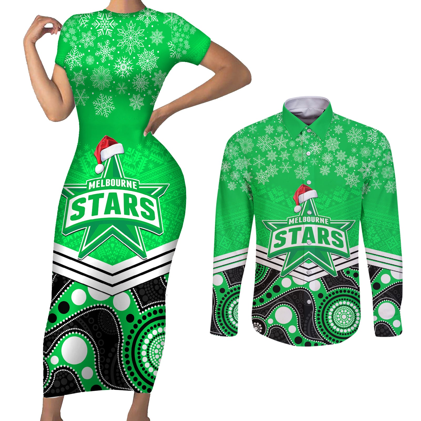custom-melbourne-stars-cricket-christmas-couples-matching-short-sleeve-bodycon-dress-and-long-sleeve-button-shirt-merry-xmas-2023-indigenous-art