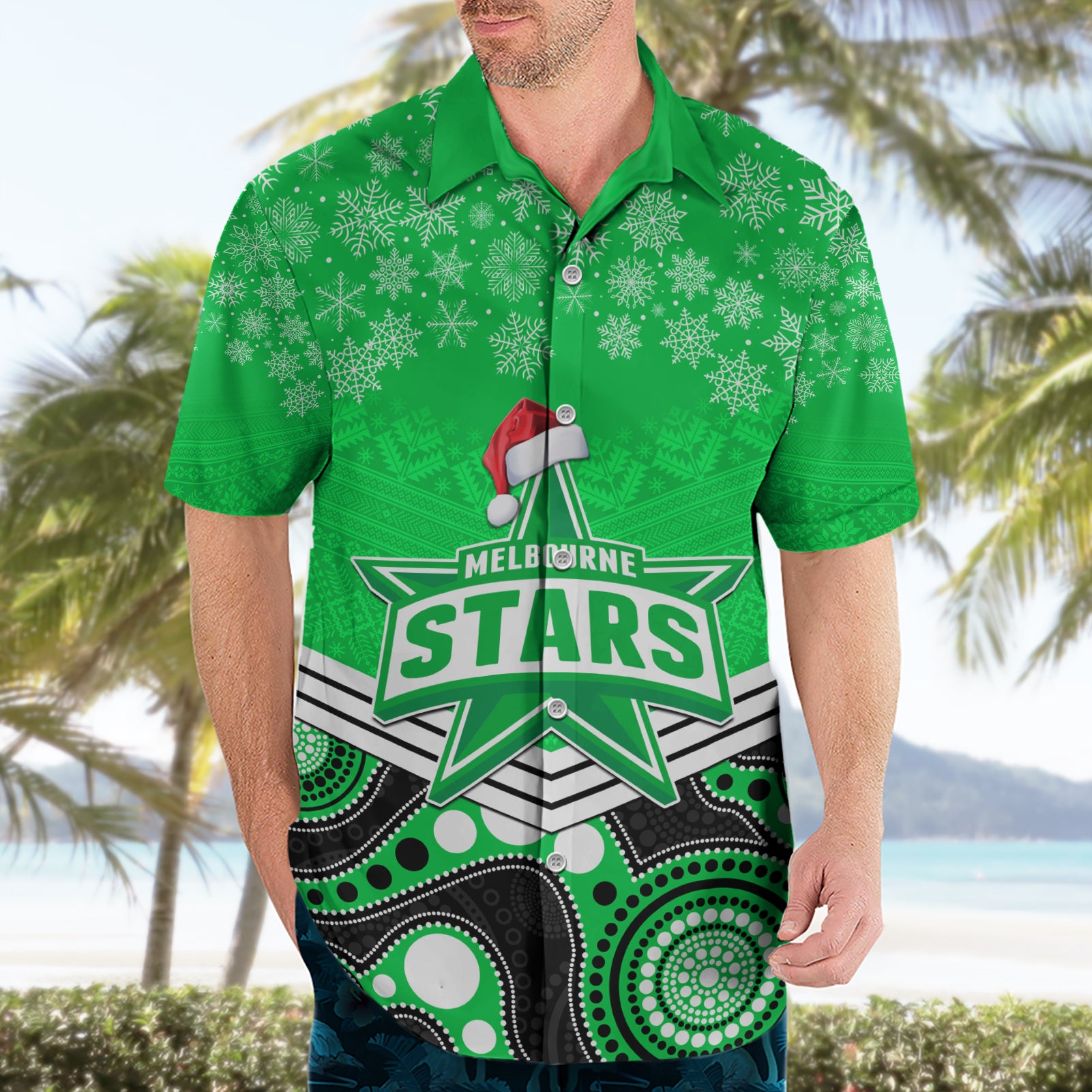 custom-melbourne-stars-cricket-christmas-hawaiian-shirt-merry-xmas-2023-indigenous-art