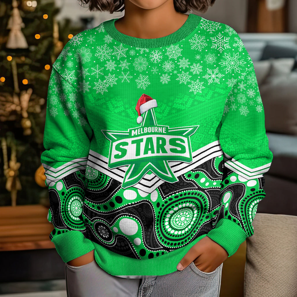 custom-melbourne-stars-cricket-christmas-kid-ugly-christmas-sweater-merry-xmas-2023-indigenous-art