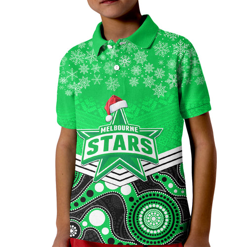 custom-melbourne-stars-cricket-christmas-kid-polo-shirt-merry-xmas-2023-indigenous-art