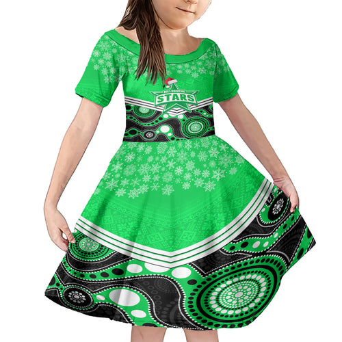 custom-melbourne-stars-cricket-christmas-kid-short-sleeve-dress-merry-xmas-2023-indigenous-art
