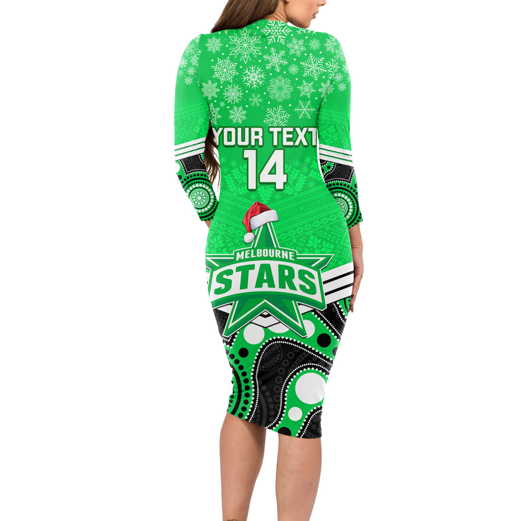 custom-melbourne-stars-cricket-christmas-long-sleeve-bodycon-dress-merry-xmas-2023-indigenous-art