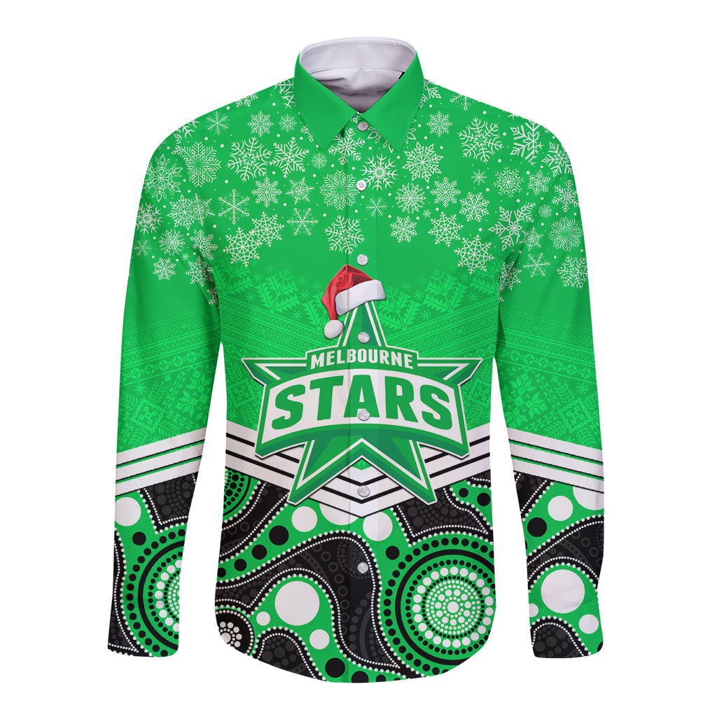 custom-melbourne-stars-cricket-christmas-long-sleeve-button-shirt-merry-xmas-2023-indigenous-art