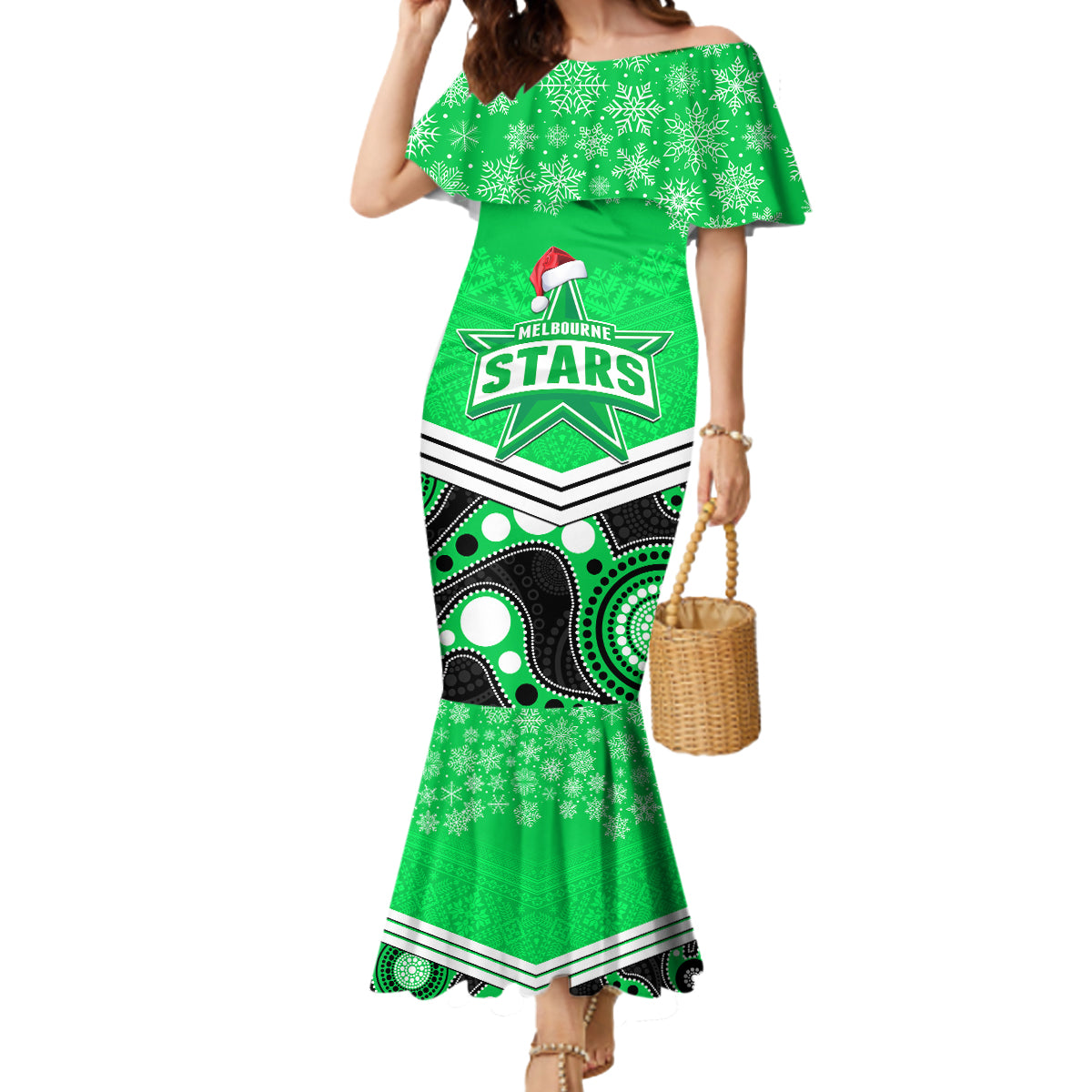 custom-melbourne-stars-cricket-christmas-mermaid-dress-merry-xmas-2023-indigenous-art