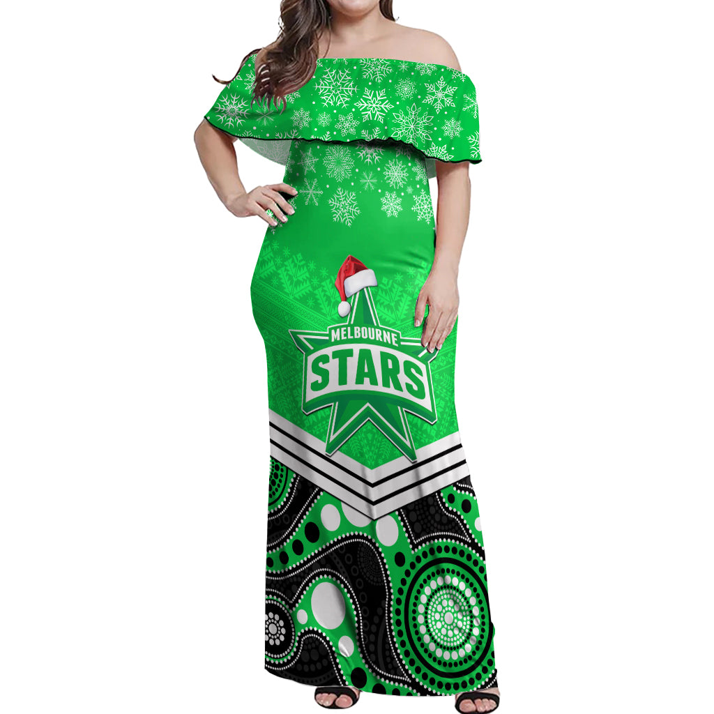 custom-melbourne-stars-cricket-christmas-off-shoulder-maxi-dress-merry-xmas-2023-indigenous-art