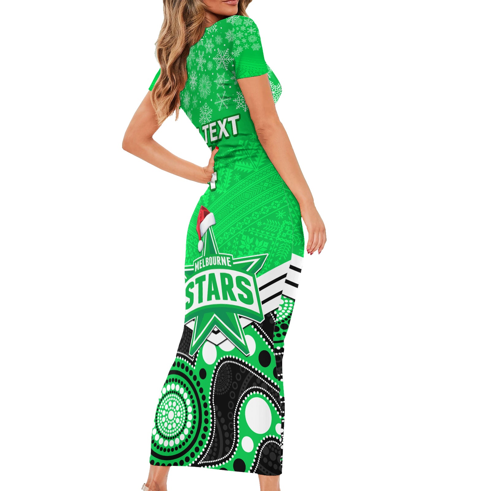 custom-melbourne-stars-cricket-christmas-short-sleeve-bodycon-dress-merry-xmas-2023-indigenous-art