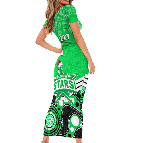 custom-melbourne-stars-cricket-christmas-short-sleeve-bodycon-dress-merry-xmas-2023-indigenous-art
