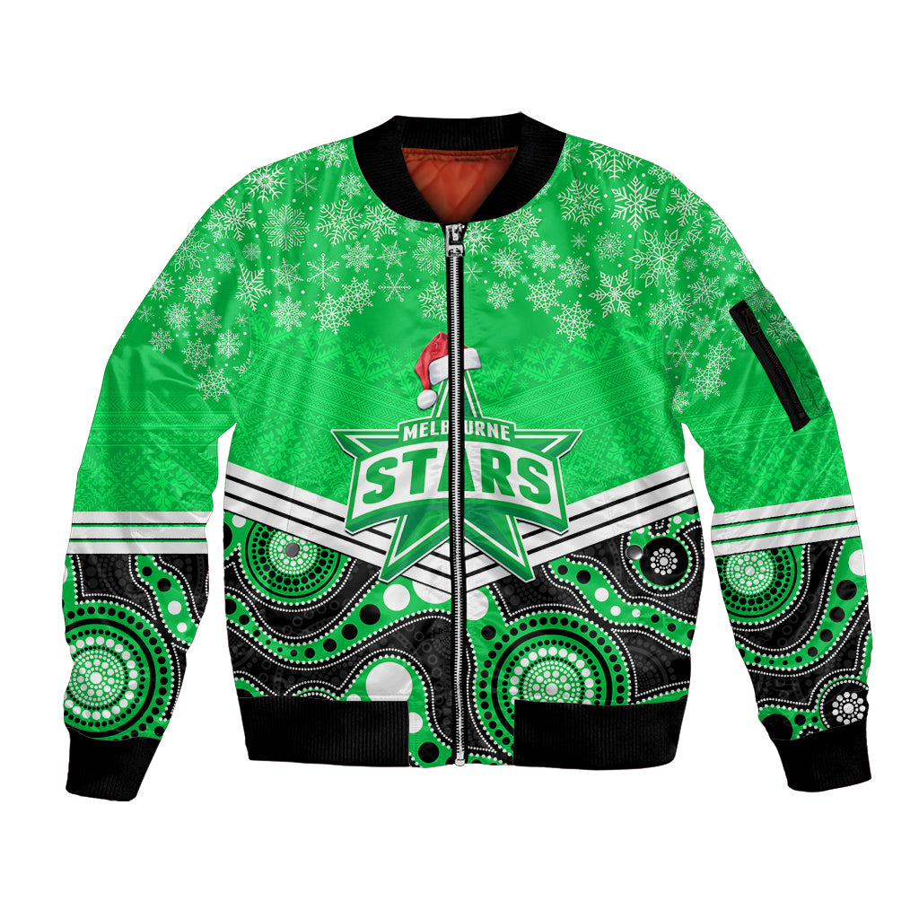 custom-melbourne-stars-cricket-christmas-sleeve-zip-bomber-jacket-merry-xmas-2023-indigenous-art