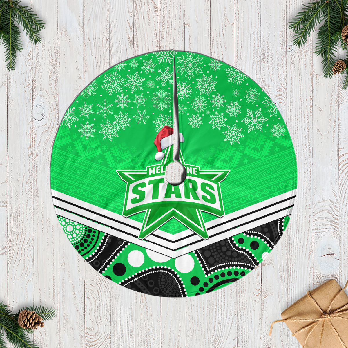 melbourne-stars-cricket-christmas-tree-skirt-merry-xmas-2023-indigenous-art