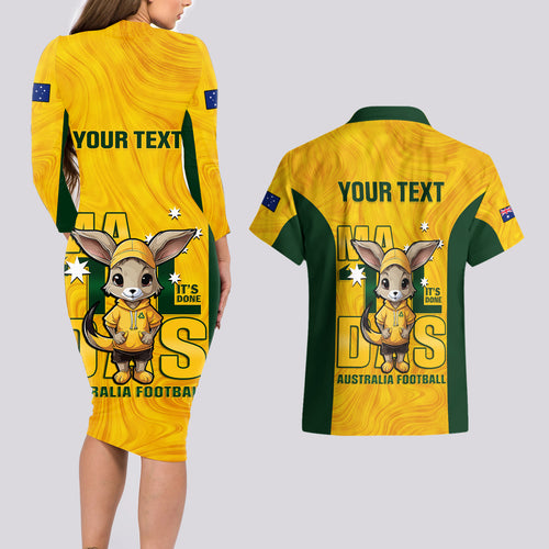 custom-matildas-couples-matching-long-sleeve-bodycon-dress-and-hawaiian-shirt-australian-cute-mascot-unique-gold-version