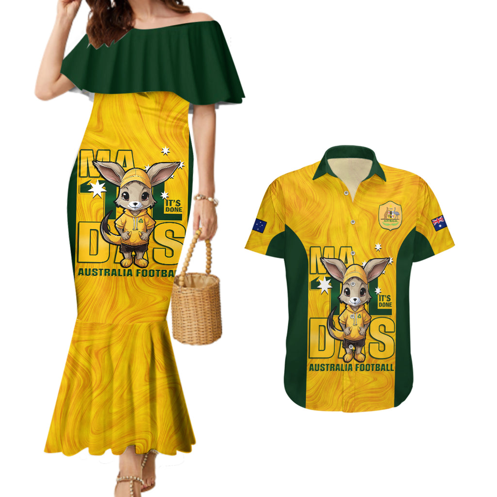 custom-matildas-couples-matching-mermaid-dress-and-hawaiian-shirt-australian-cute-mascot-unique-gold-version