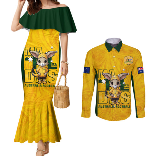custom-matildas-couples-matching-mermaid-dress-and-long-sleeve-button-shirt-australian-cute-mascot-unique-gold-version