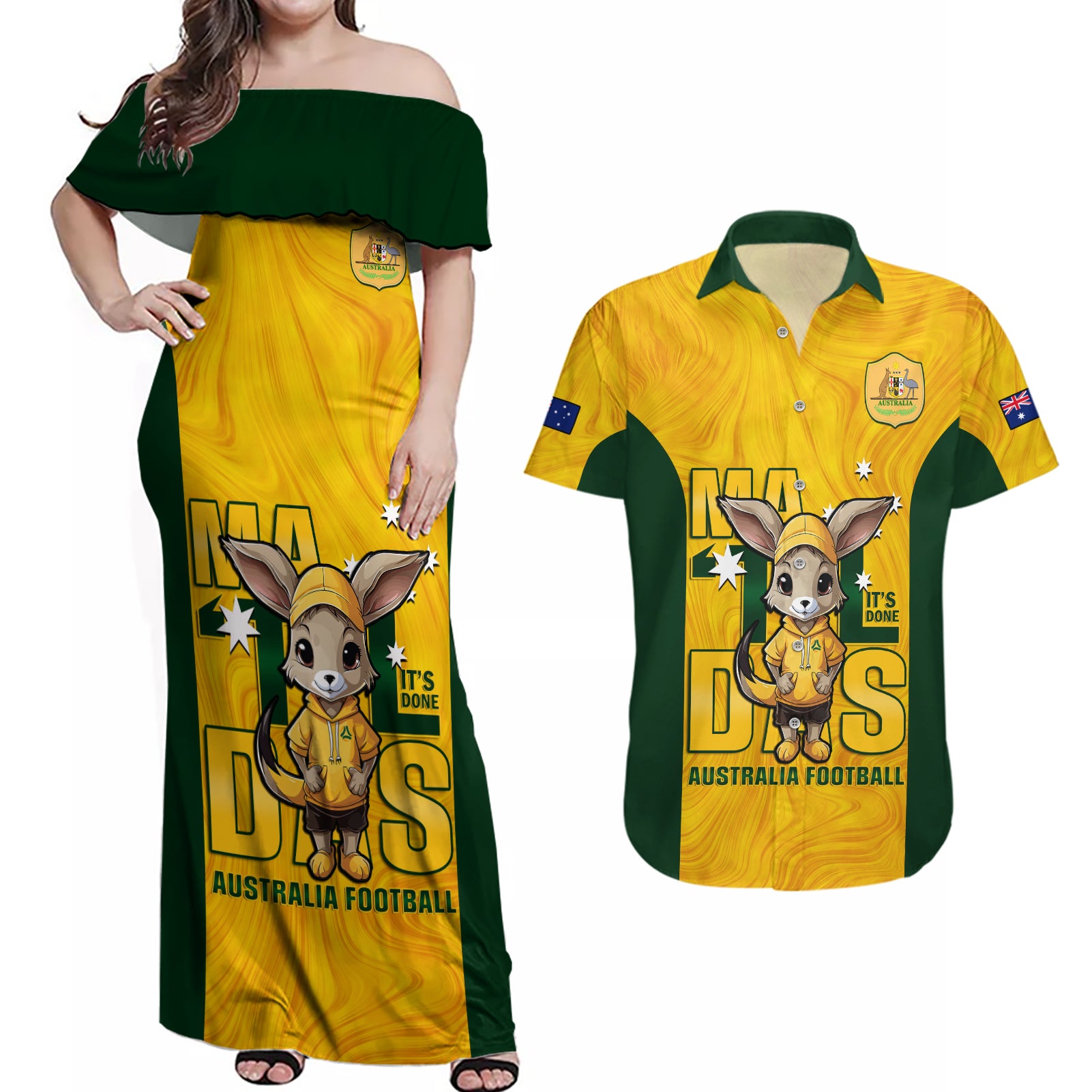 custom-matildas-couples-matching-off-shoulder-maxi-dress-and-hawaiian-shirt-australian-cute-mascot-unique-gold-version